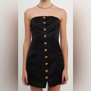 NWT Endless Rose Strapless Satin Mini Dress with Gold Buttons
